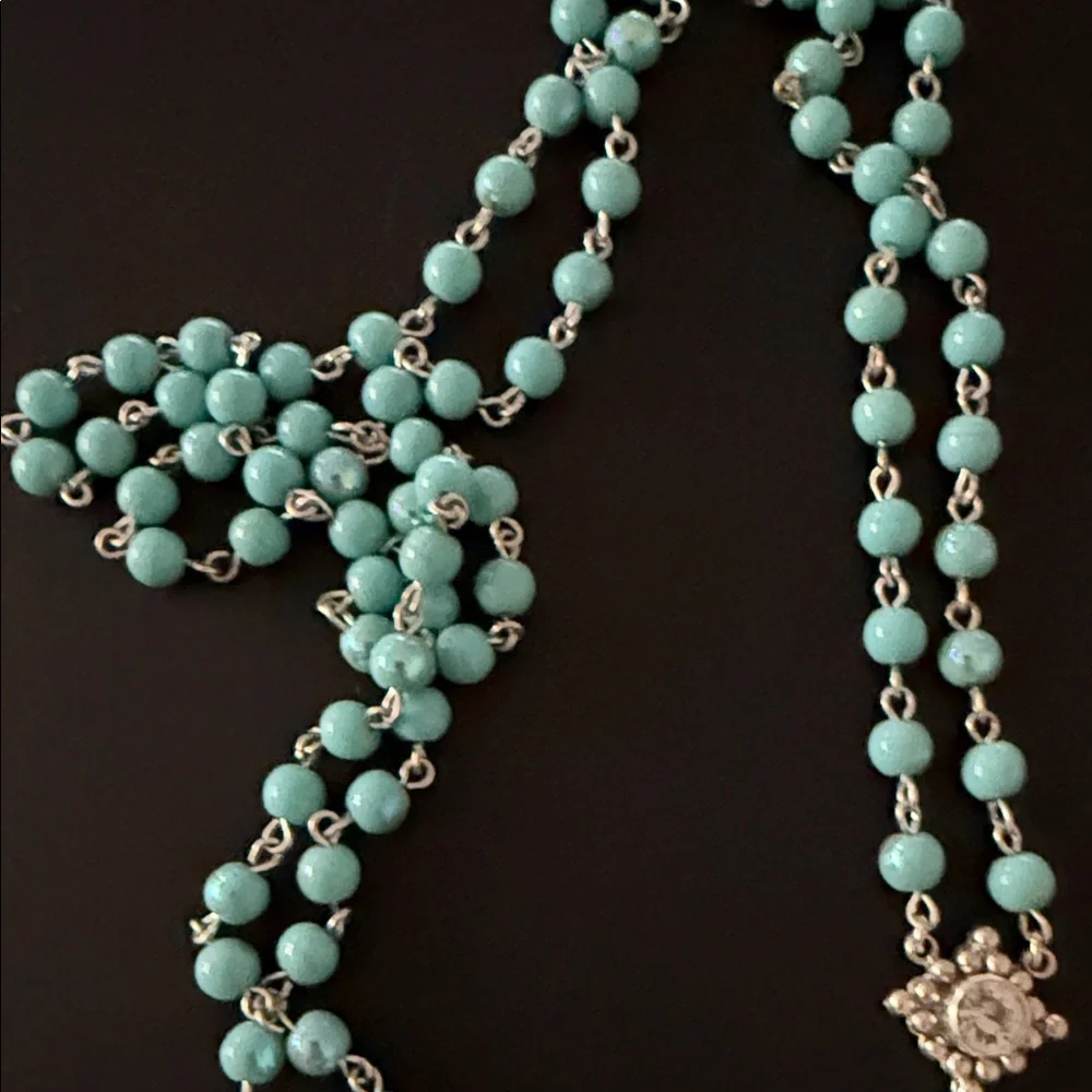 VSA CLOISTER SACRED HEART NECKLACE 4MM TURQUOISE BEADS - NWT - Picture 12 of 12